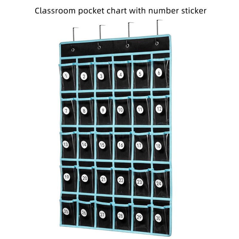 KEEPJOY Classroom Pocket Chart Organizer,Cell Phones Calculator Holder for Classroom with 30 Clear Pockets and Number Sticker Size 33.5x 24.5 Inch (2pack-black) - Image 3